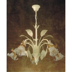 Lámpara decapé con 5 tulipas con adorno caramelo.